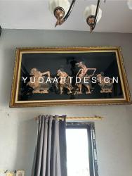 Hiasan Dinding Punokawan Bingkai Kayu Kaca: Ukiran Timbul Handmade Tembaga/Kuningan Klasik