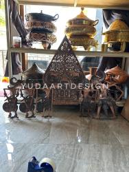 Hiasan Dinding Wayang Tembaga Set Utuh: Gunungan Pandawa Lima Berdimensi, Konstruksi Rangka Besi