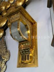 Lampu Dinding Nabawi Kuningan Poles Mengkilap: Desain Bentuk L, Lampu Religi untuk Masjid & Interior Islami