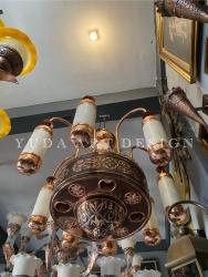 Lampu Gantung Nabawi Tembaga Hitam Poles: Ornamen Megah 8 Tangkai, Diameter 1 Meter dengan Downlight