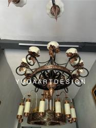 Lampu Gantung Tembaga Elegan Diameter 1 Meter Rantai Besi: Cahaya Mewah dengan Jaminan Pemasangan di Lokasi