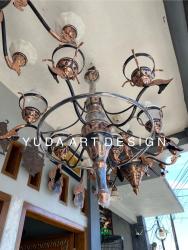 Lampu Gantung Tembaga Klasik Diameter 1 Meter 6 Tangkai Cup Kaca Putih (Ideal untuk Ruang Klasik)