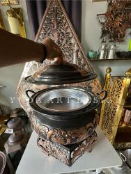 Pemanas Makanan Tembaga Hitam Poles Custom: Chafing Dish Badan Bulat Kaki Segi Enam, Elegan dan Modern
